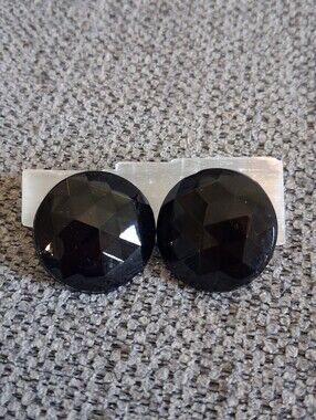 Round Faceted Black Vintage Clip-On Earrings